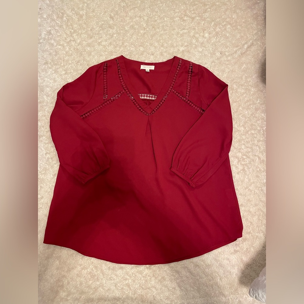 Adiva Burgundy Blouse with Lace Detail